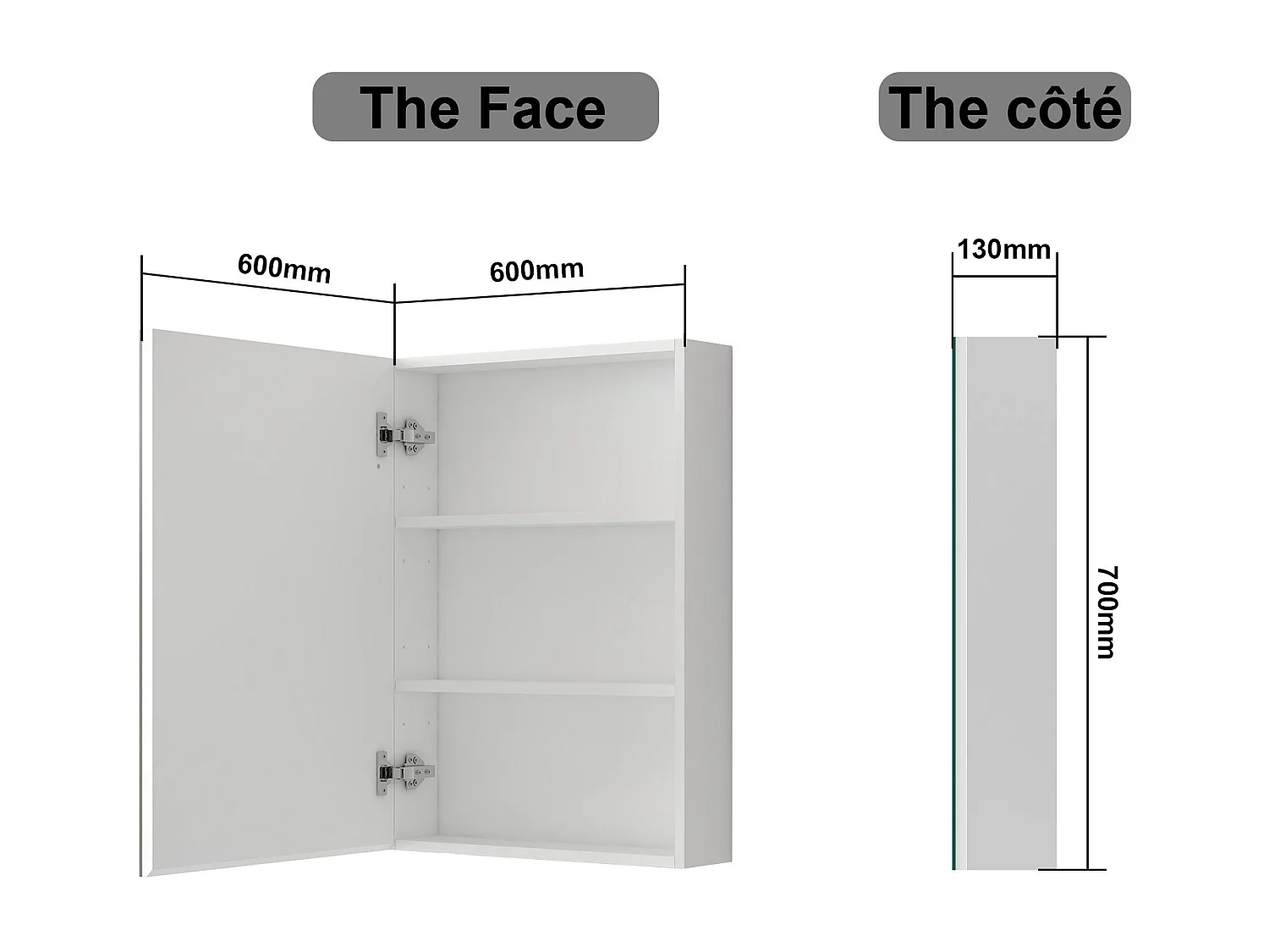 AICA Armoire murale de salle de bain, 70x60x13 cm, 3 Niveaux placard de rangement ( 2 Étagères ), Armoire de toilette, MDF sans LED, Blanc