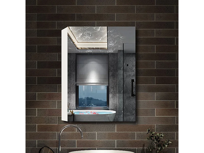 AICA Armoire murale de salle de bain, 70x60x13 cm, 3 Niveaux placard de rangement ( 2 Étagères ), Armoire de toilette, MDF sans LED, Blanc