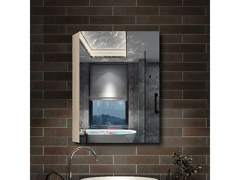 AICA Armoire murale de salle de bain, 70x40x13 cm, 3 Niveaux placard de rangement ( 2 Étagères ), Armoire de toilette, MDF sans LED, Chêne