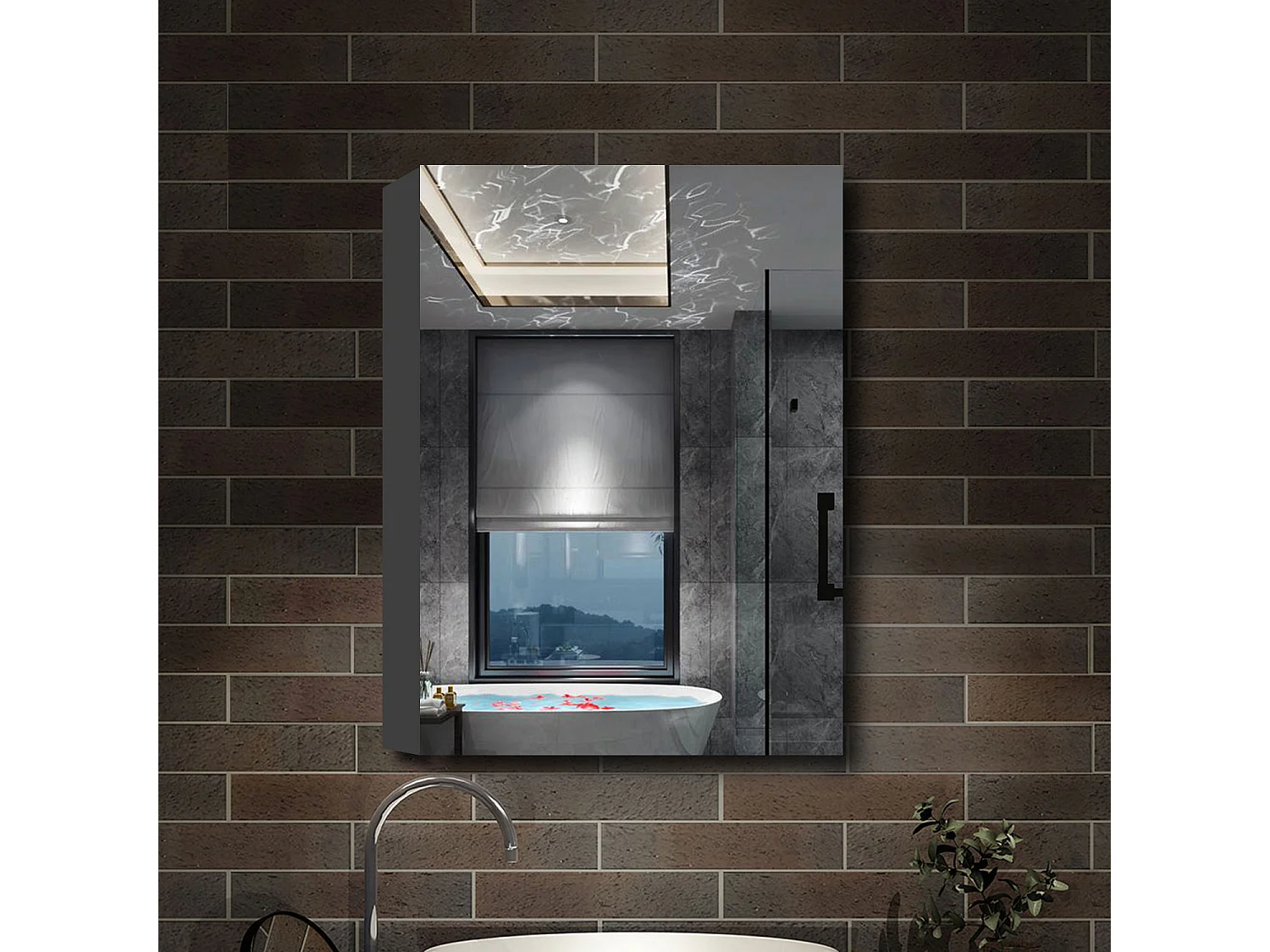 AICA Armoire murale de salle de bain, 70x50x13 cm, 3 Niveaux placard de rangement ( 2 Étagères ), Armoire de toilette, MDF sans LED, Anthracite