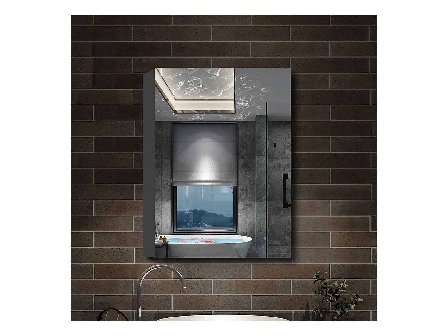 AICA Armoire murale de salle de bain, 70x40x13 cm, 3 Niveaux placard de rangement ( 2 Étagères ), Armoire de toilette, MDF sans LED, Anthracite