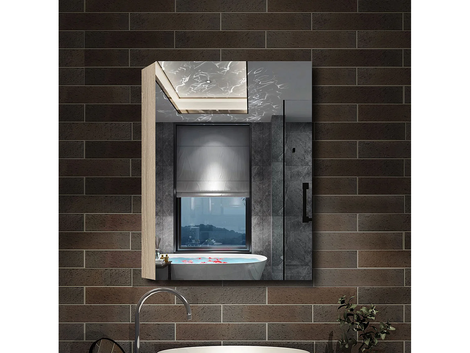 AICA Armoire murale de salle de bain, 70x50x13 cm, 3 Niveaux placard de rangement ( 2 Étagères ), Armoire de toilette, MDF sans LED, Chêne