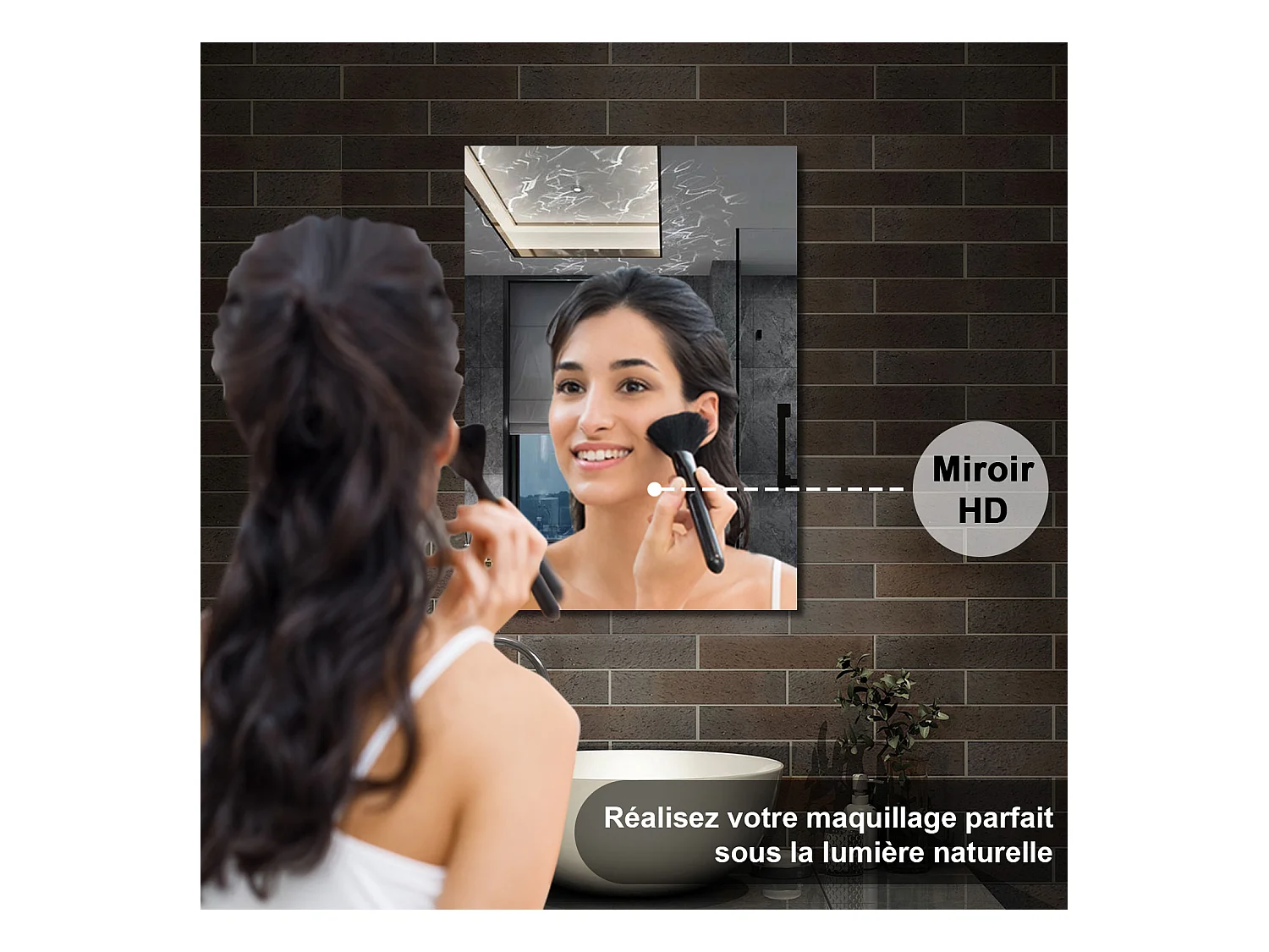 AICA Armoire murale de salle de bain, 70x60x13 cm, 3 Niveaux placard de rangement ( 2 Étagères ), Armoire de toilette, MDF sans LED, Chêne