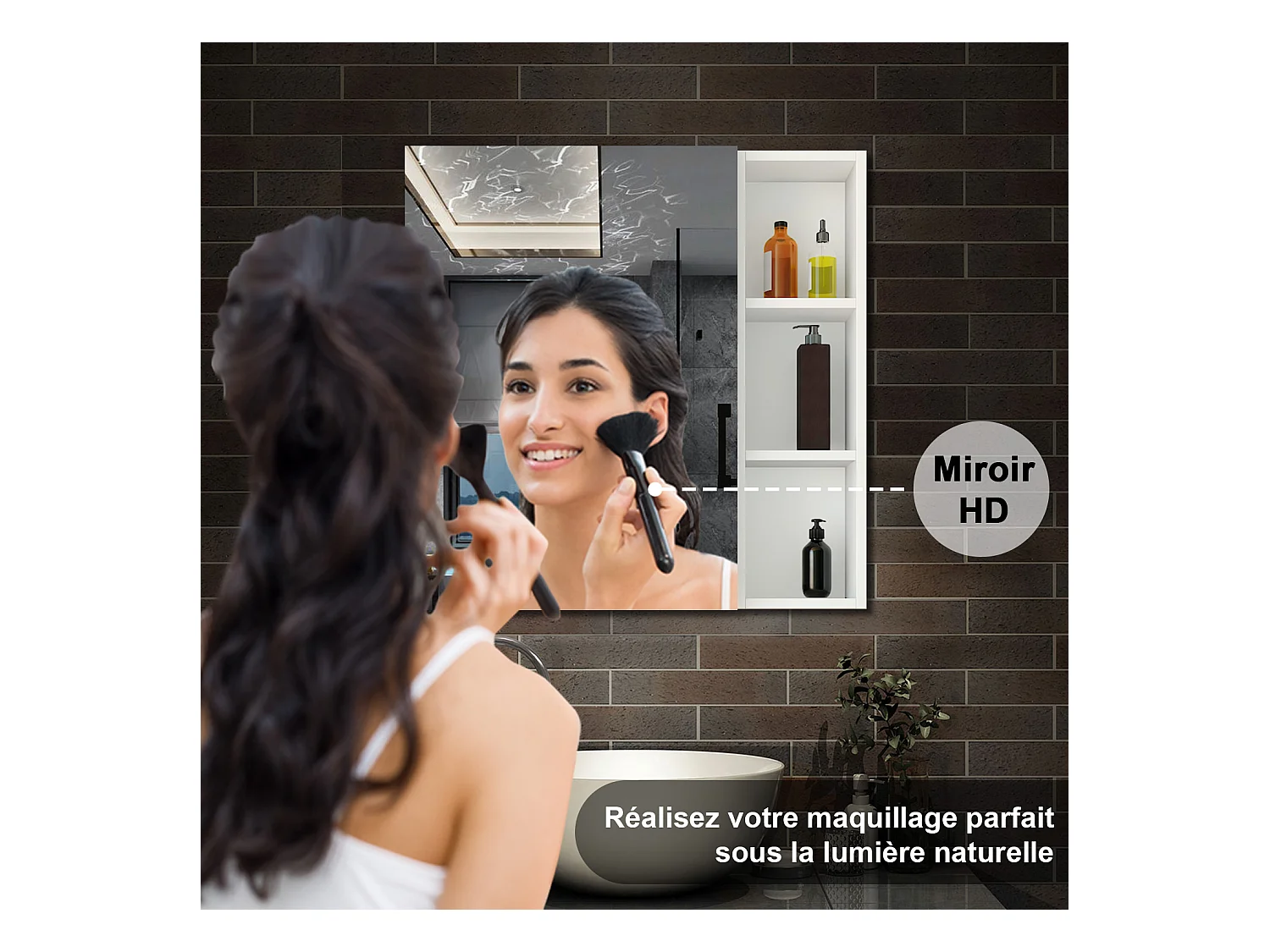 AICA Armoire murale salle de bain, 3 Niveaux placard rangement + 3 étagères latérales ouvertes(70x60x13 cm + 70x20x13 cm), Armoire de toilette sans LED, Blanc