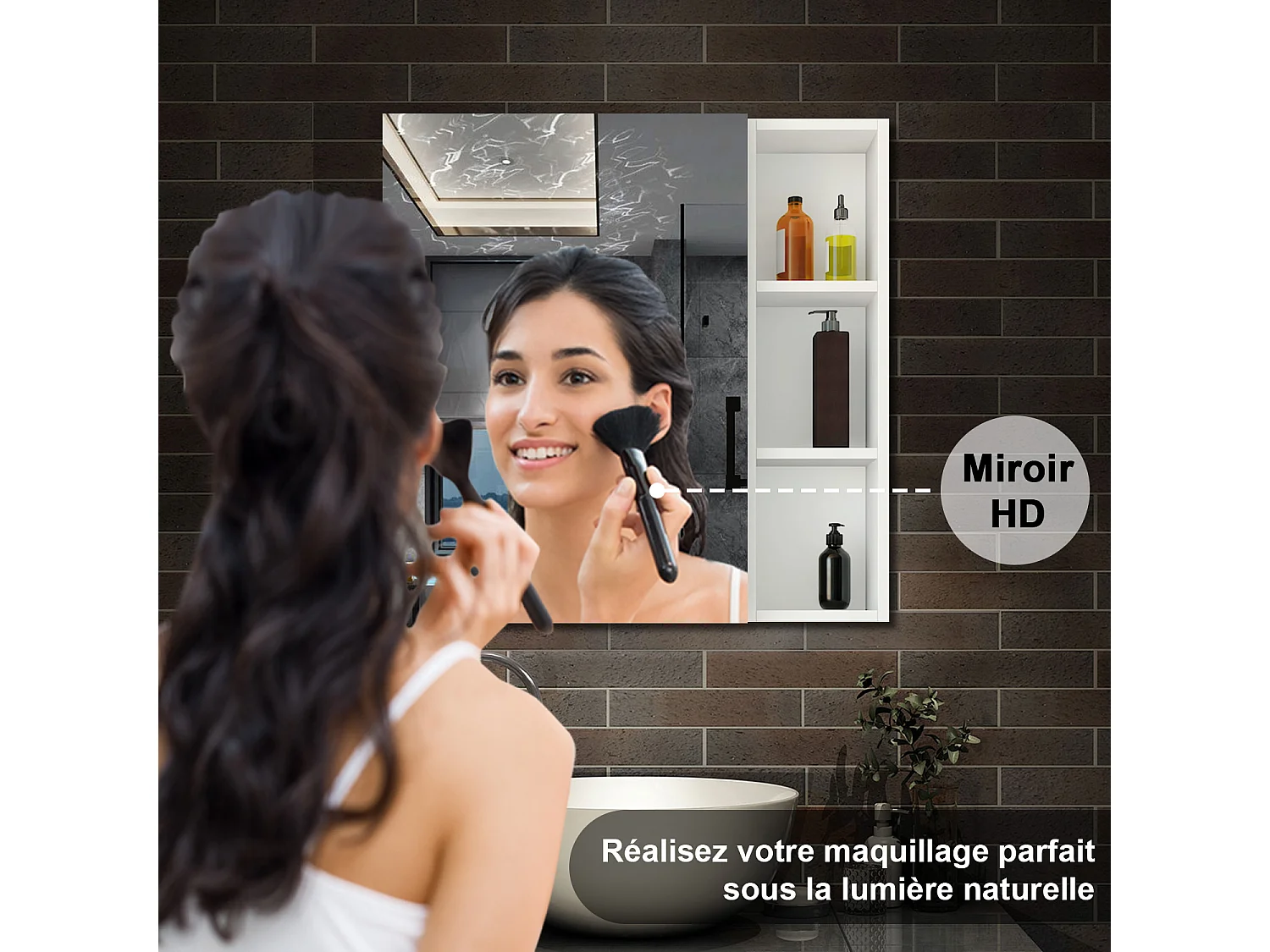 AICA Armoire murale salle de bain, 3 Niveaux placard rangement + 3 étagères latérales ouvertes(70x60x13 cm + 70x20x13 cm), Armoire de toilette sans LED, Blanc