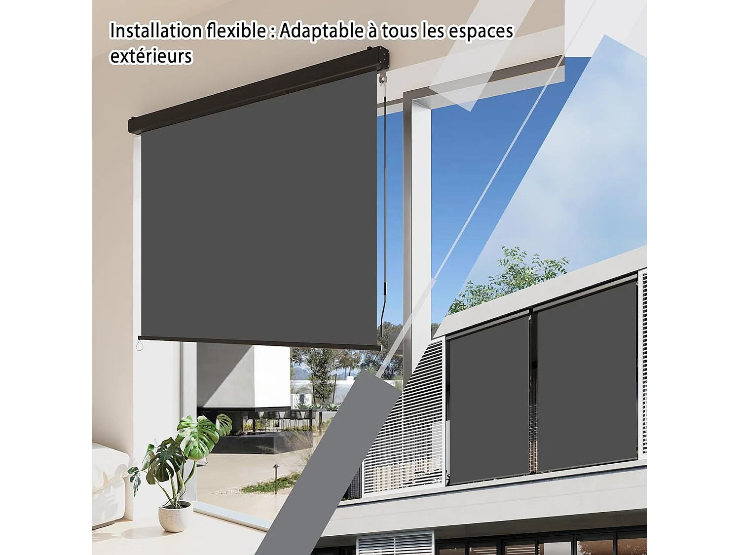 YODOLLA Store Vertical, Rétractable avec Coffre, Occultant Exterieur Fenetre, Auvent rétractable 160x250cm, pour Balcon, Terrasse, Jardin, Gris foncé