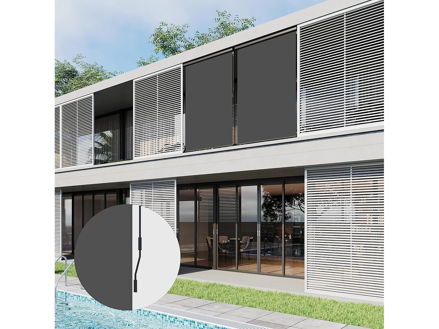 YODOLLA Store Vertical, Rétractable avec Coffre, Occultant Exterieur Fenetre, Auvent rétractable 160x250cm, pour Balcon, Terrasse, Jardin, Gris foncé