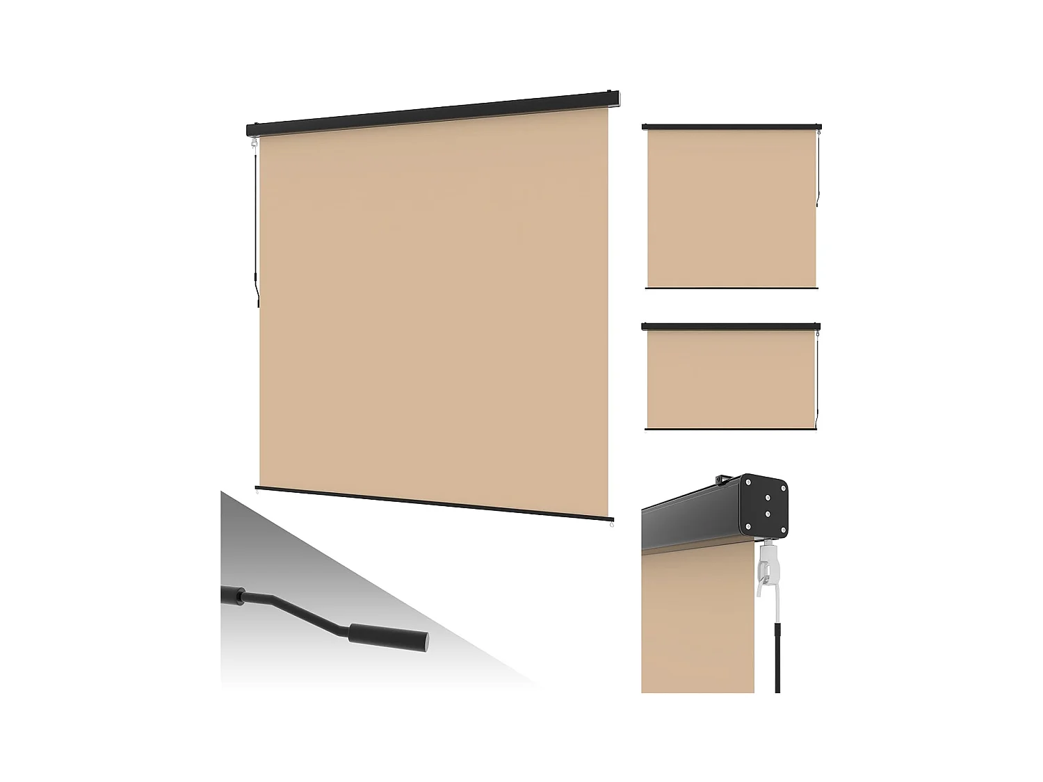 YODOLLA Senkrechtmarkise 160x250cm Ausziehbare Vertikalmarkise an Wand/Decke, Sonnenschutz Wetterbeständig Markise mit Handkurbel für Garten, Beige