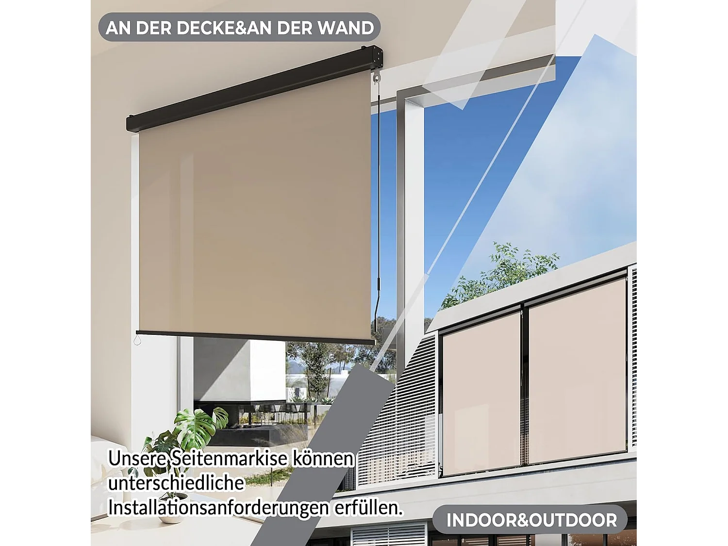 YODOLLA Senkrechtmarkise 160x250cm Ausziehbare Vertikalmarkise an Wand/Decke, Sonnenschutz Wetterbeständig Markise mit Handkurbel für Garten, Beige
