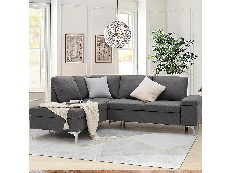 YODOLLA Ecksofa mit Schlaffunktion, Eckcouch Grau Sektional Sofa Couches für Wohnzimmer (Rechte Ecke)