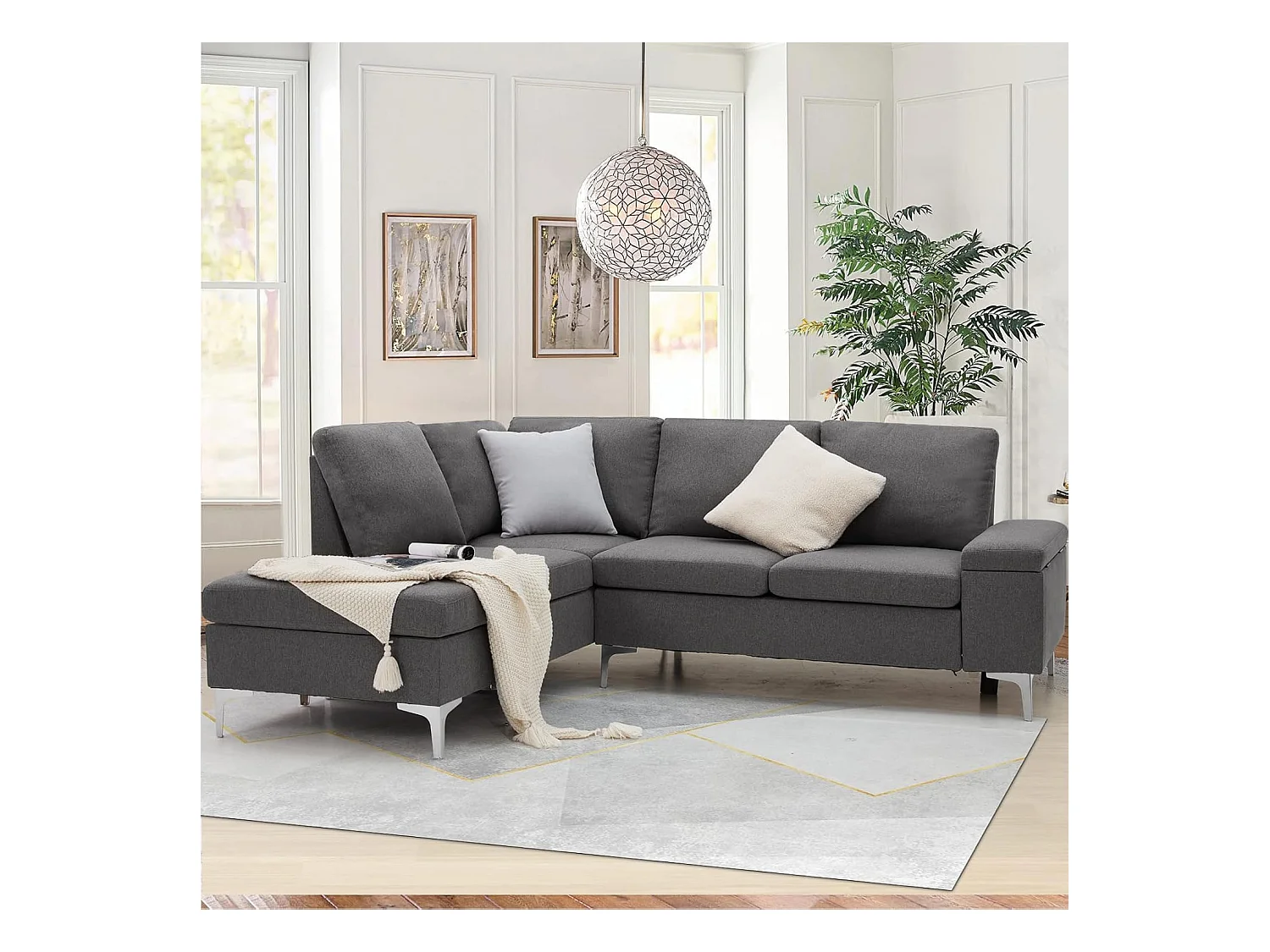 YODOLLA Ecksofa mit Schlaffunktion, Eckcouch Grau Sektional Sofa Couches für Wohnzimmer (Rechte Ecke)