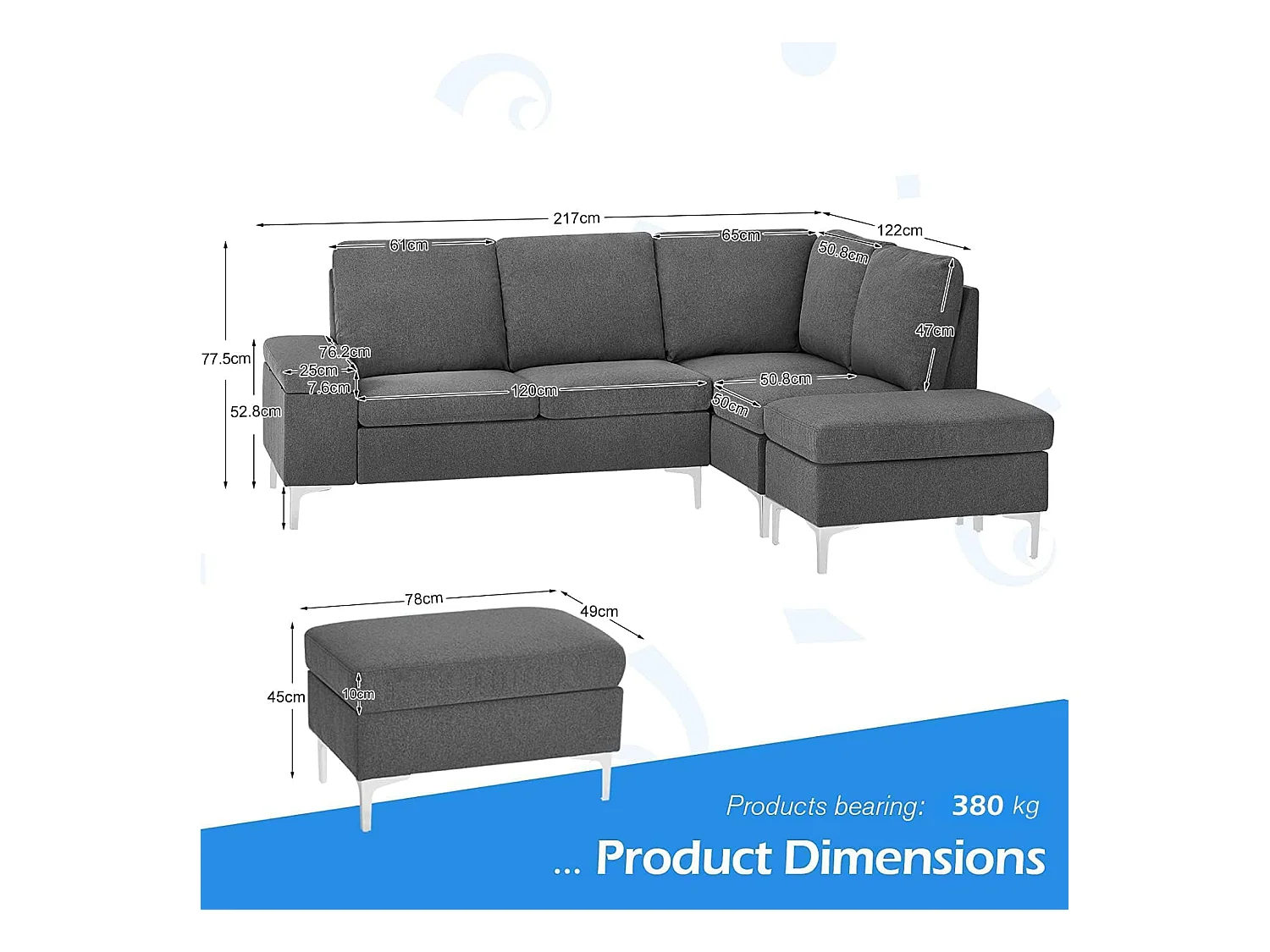 YODOLLA Ecksofa mit Schlaffunktion, Eckcouch Grau Sektional Sofa Couches für Wohnzimmer (Rechte Ecke)