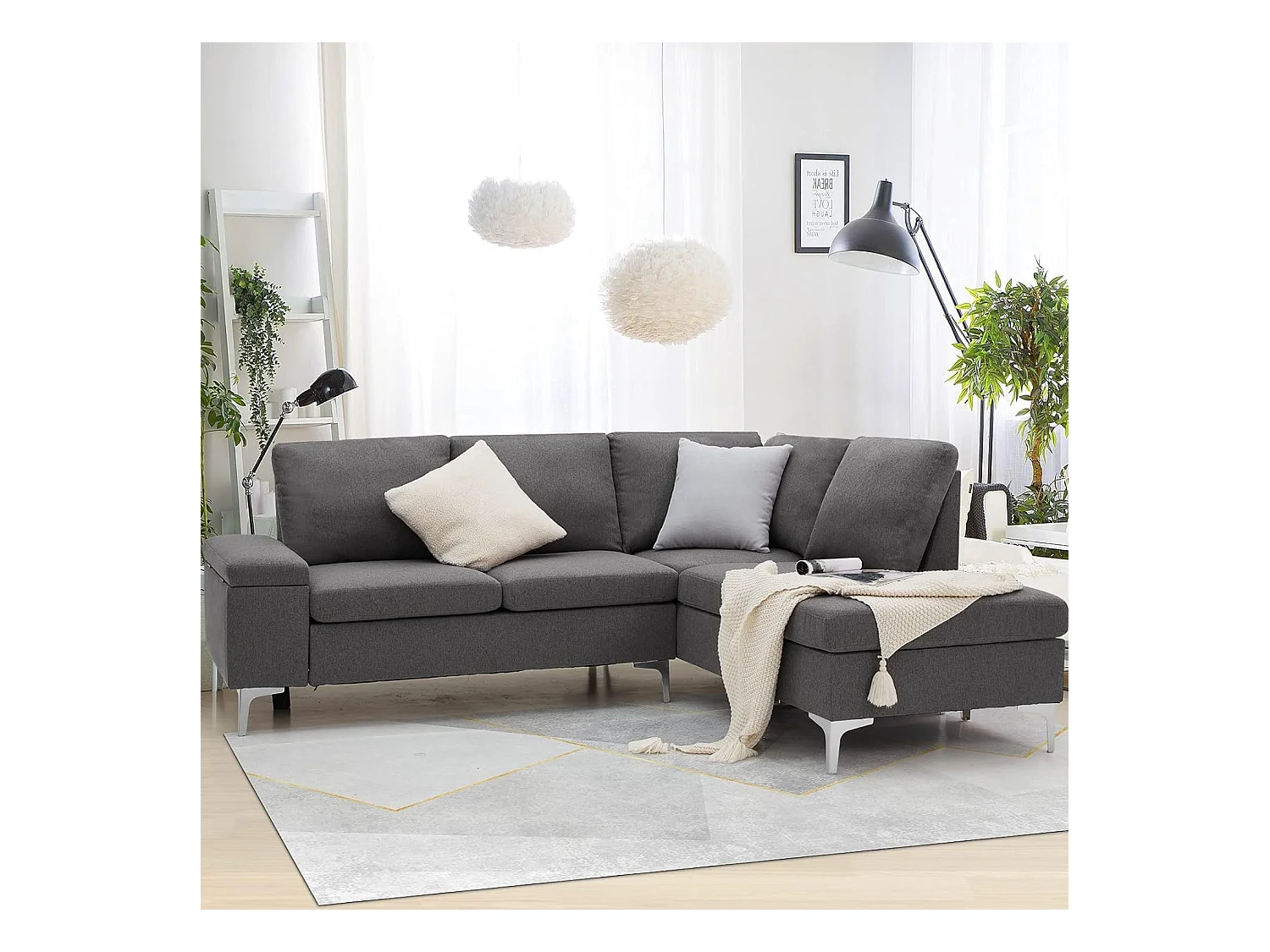 YODOLLA Ecksofa mit Schlaffunktion, Eckcouch Grau Sektional Sofa Couches für Wohnzimmer (Rechte Ecke)
