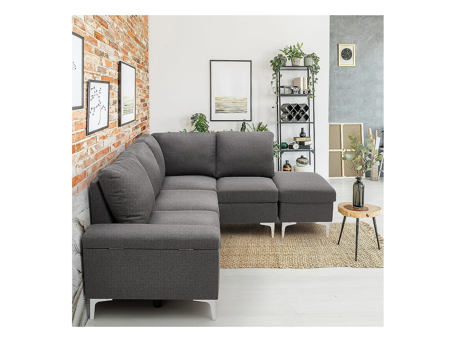 YODOLLA Ecksofa mit Schlaffunktion, Eckcouch Grau Sektional Sofa Couches für Wohnzimmer (Rechte Ecke)