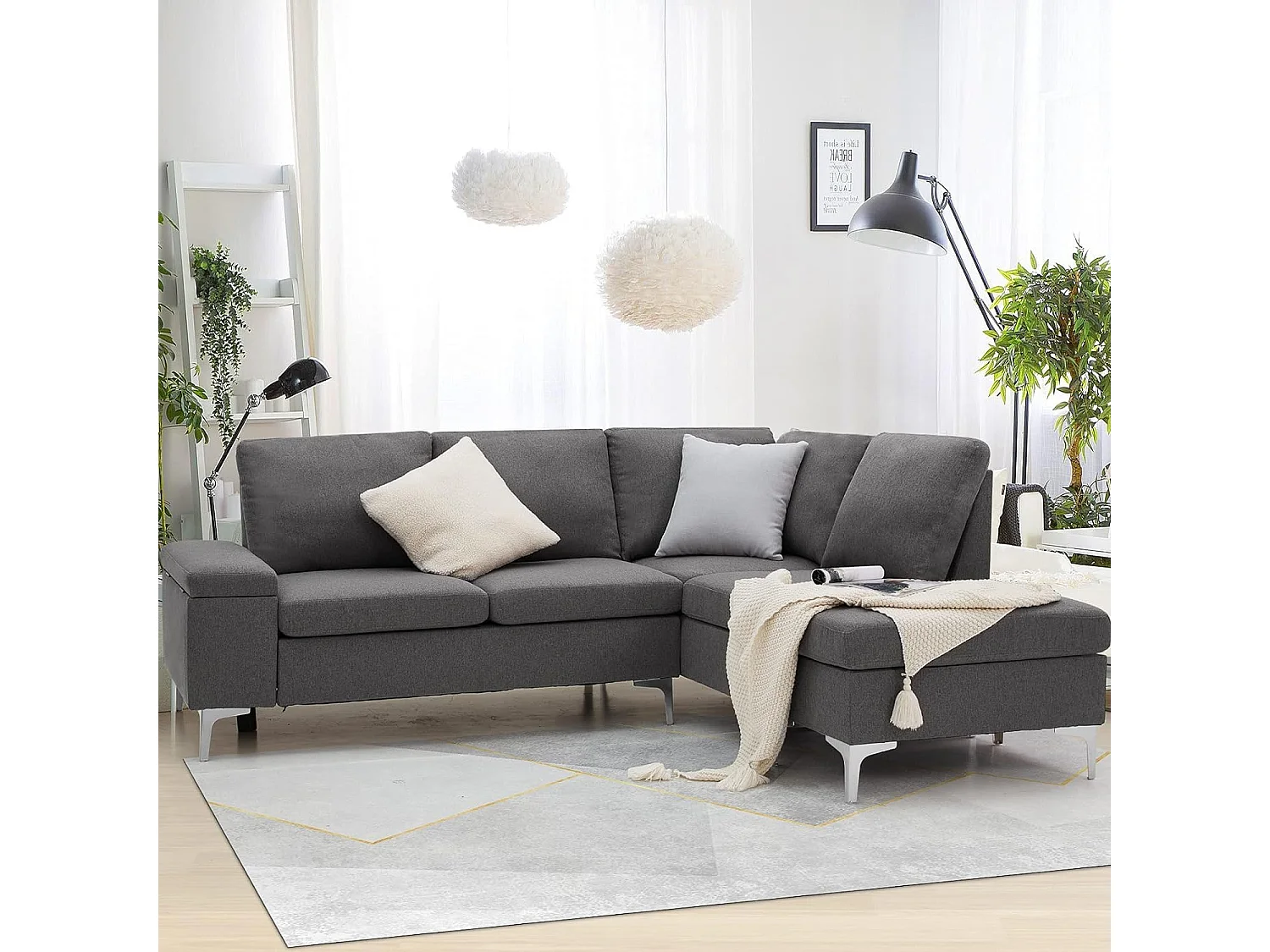 YODOLLA Ecksofa mit Schlaffunktion, Eckcouch Grau Sektional Sofa Couches für Wohnzimmer (Rechte Ecke)