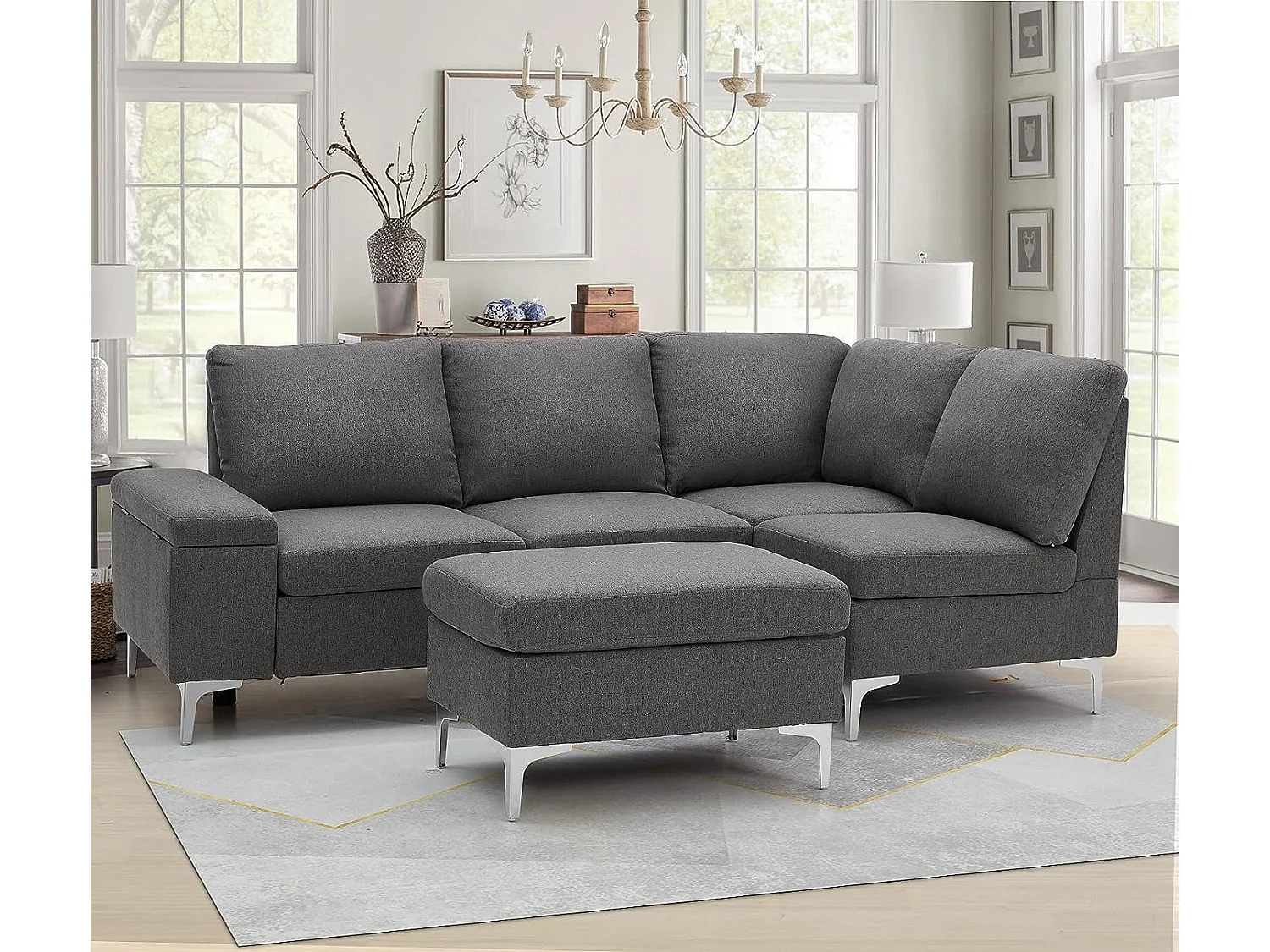 YODOLLA Ecksofa mit Schlaffunktion, Eckcouch Grau Sektional Sofa Couches für Wohnzimmer (Rechte Ecke)