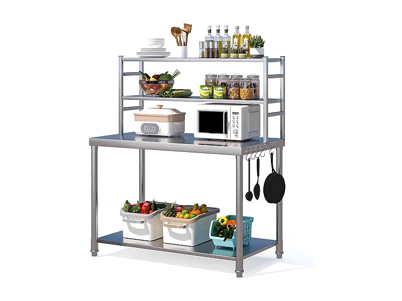 YODOLLA Edelstahltisch 122x61x138cm, 2-lagige Ablage & Unterregal. Werkbank für Küche, Lebensmittelzubereitung, Pizzaofen & Grill