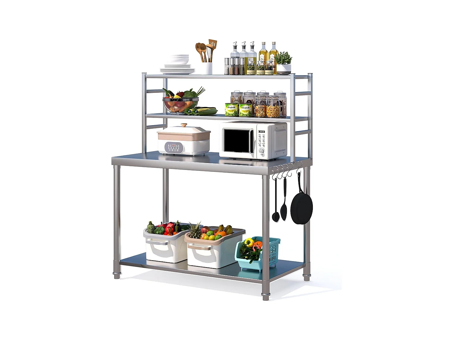 YODOLLA Edelstahltisch 122x61x138cm, 2-lagige Ablage & Unterregal. Werkbank für Küche, Lebensmittelzubereitung, Pizzaofen & Grill