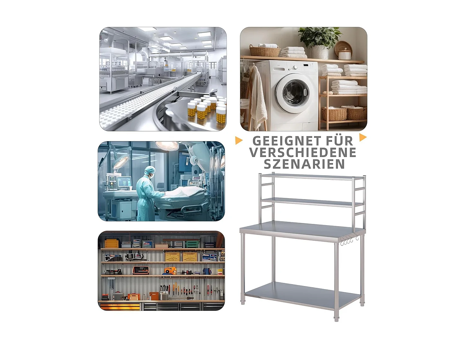 YODOLLA Edelstahltisch 122x61x138cm, 2-lagige Ablage & Unterregal. Werkbank für Küche, Lebensmittelzubereitung, Pizzaofen & Grill