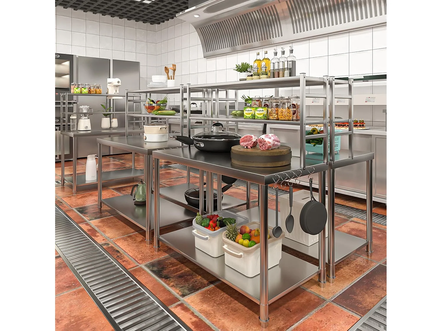 YODOLLA Edelstahltisch 122x61x138cm, 2-lagige Ablage & Unterregal. Werkbank für Küche, Lebensmittelzubereitung, Pizzaofen & Grill