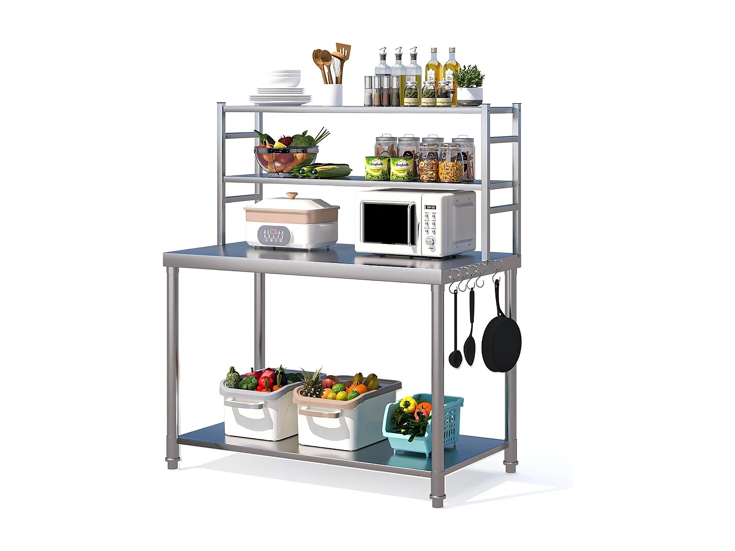 YODOLLA Edelstahltisch 122x61x138cm, 2-lagige Ablage & Unterregal. Werkbank für Küche, Lebensmittelzubereitung, Pizzaofen & Grill