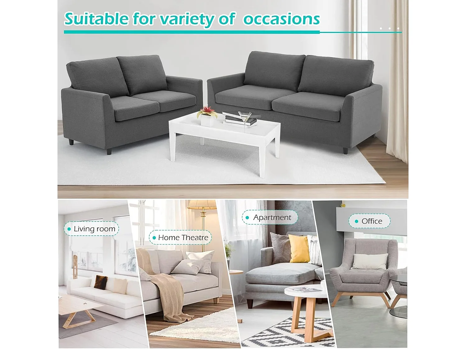 YODOLLA 2-Sitzer Sofa mit abnehmbaren Bezügen, moderne Couch für Wohnzimmer. Ideal für kleine Räume, Dunkelgrau