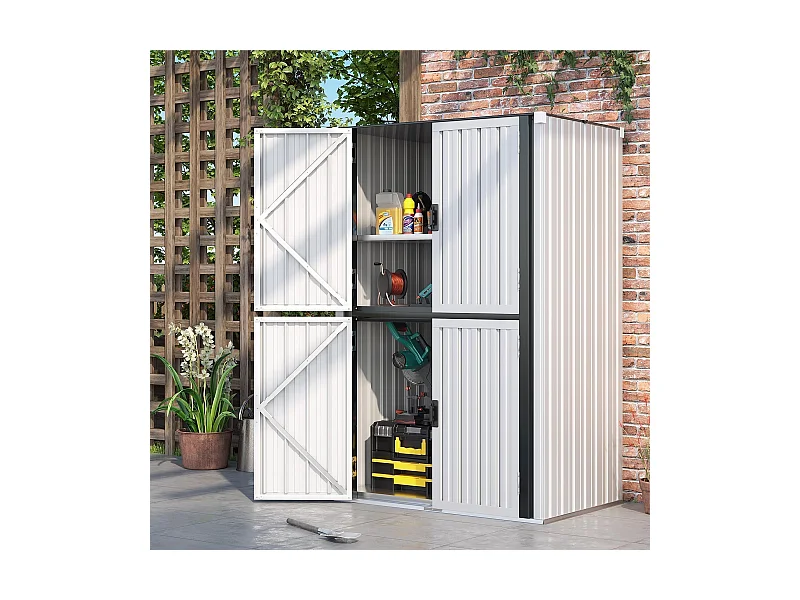 YODOLLA Gartenschrank mit verstellbaren Einlegeböden | Wetterfester Außenschrank | Metall-Garagenschrank| 118x76x178cm, Weiß