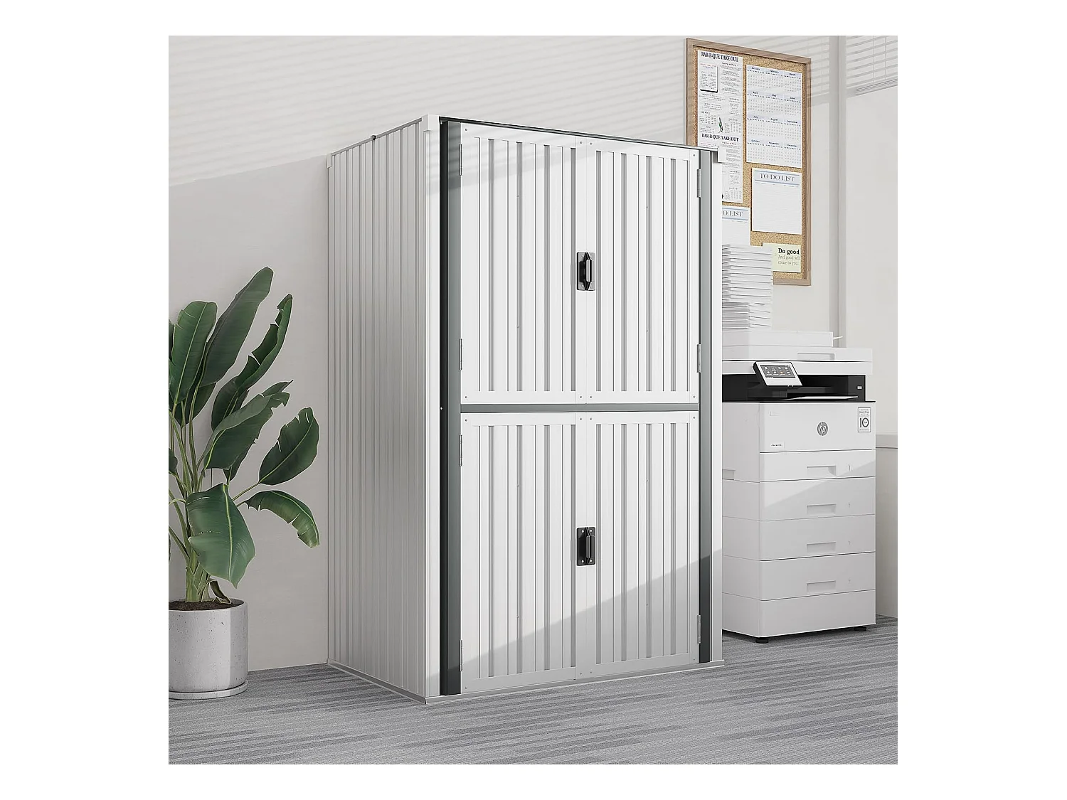 YODOLLA Gartenschrank mit verstellbaren Einlegeböden | Wetterfester Außenschrank | Metall-Garagenschrank| 118x76x178cm, Weiß