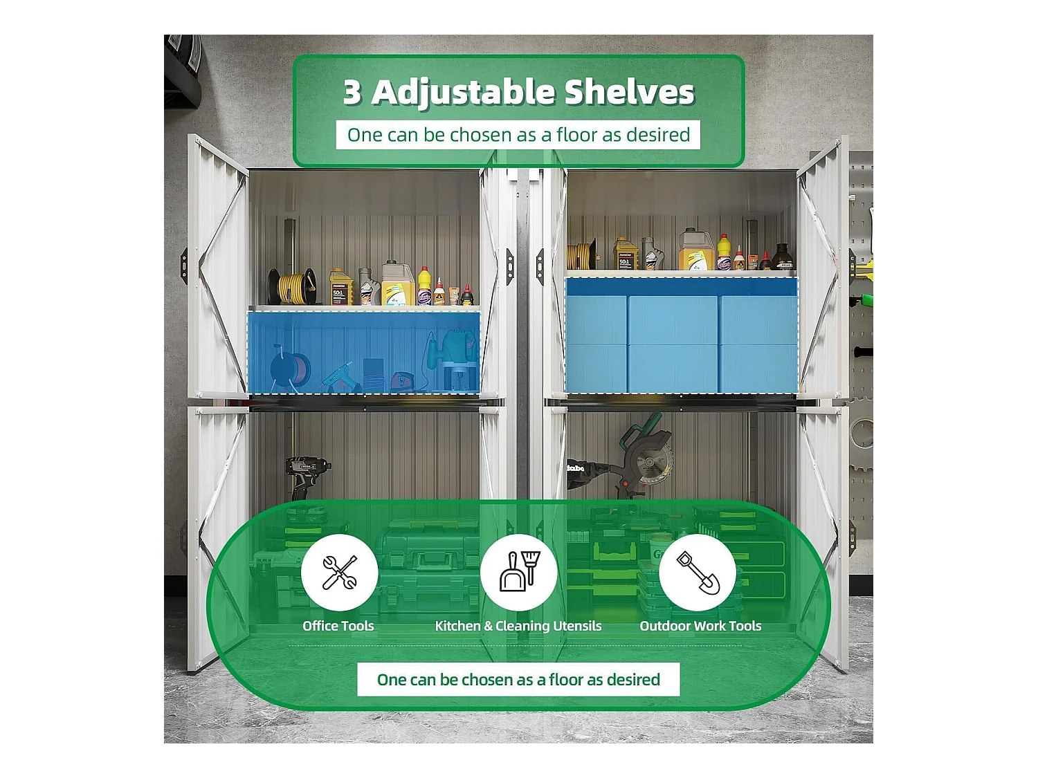 YODOLLA Gartenschrank mit verstellbaren Einlegeböden | Wetterfester Außenschrank | Metall-Garagenschrank| 118x76x178cm, Weiß