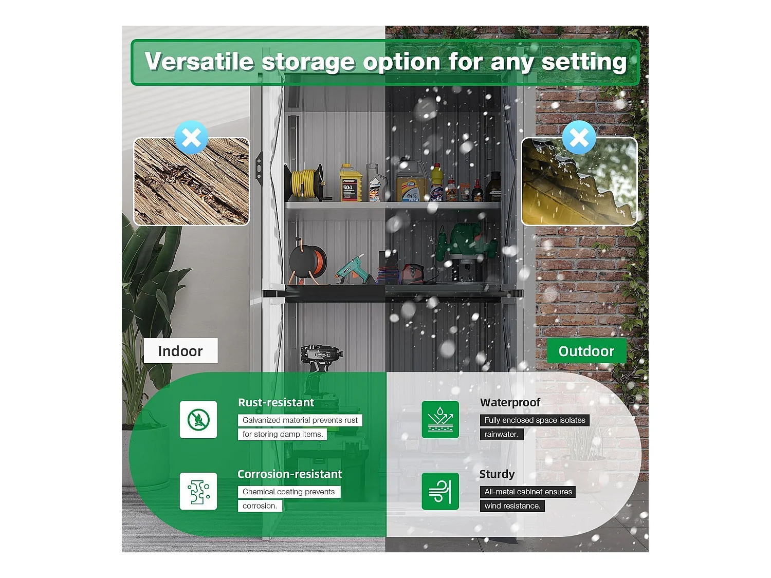 YODOLLA Gartenschrank mit verstellbaren Einlegeböden | Wetterfester Außenschrank | Metall-Garagenschrank| 118x76x178cm, Weiß