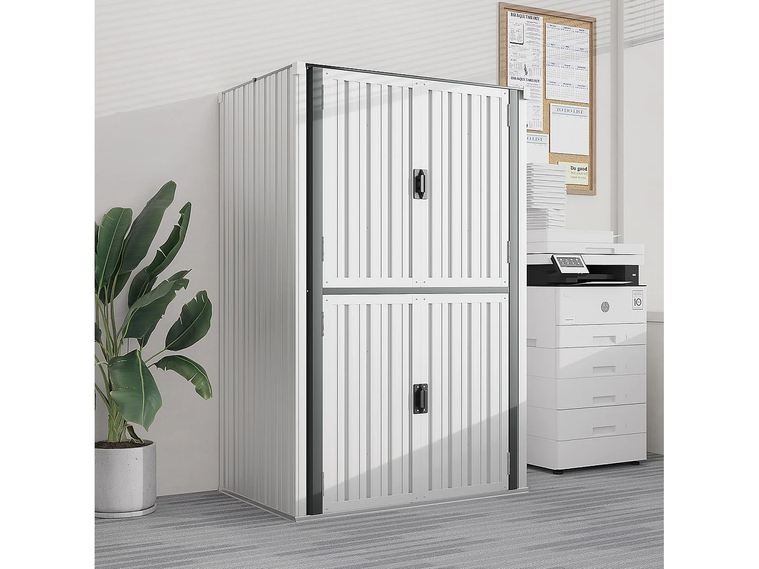 YODOLLA Gartenschrank mit verstellbaren Einlegeböden | Wetterfester Außenschrank | Metall-Garagenschrank| 118x76x178cm, Weiß