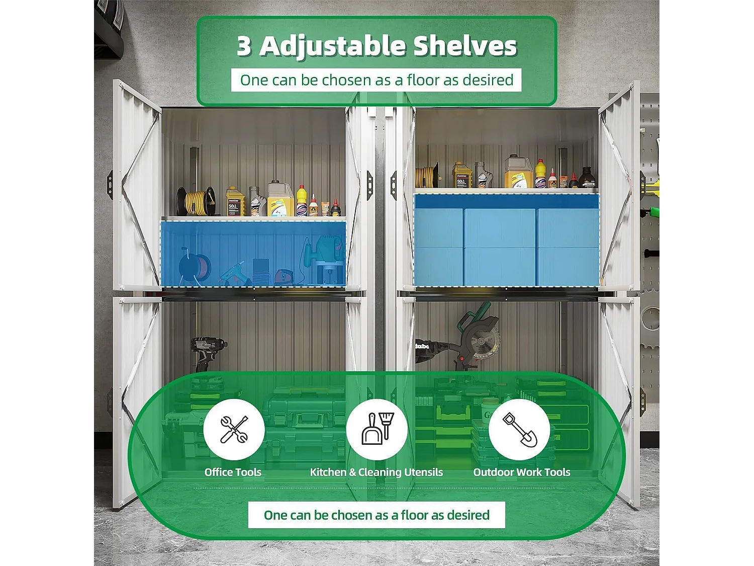 YODOLLA Gartenschrank mit verstellbaren Einlegeböden | Wetterfester Außenschrank | Metall-Garagenschrank| 118x76x178cm, Weiß