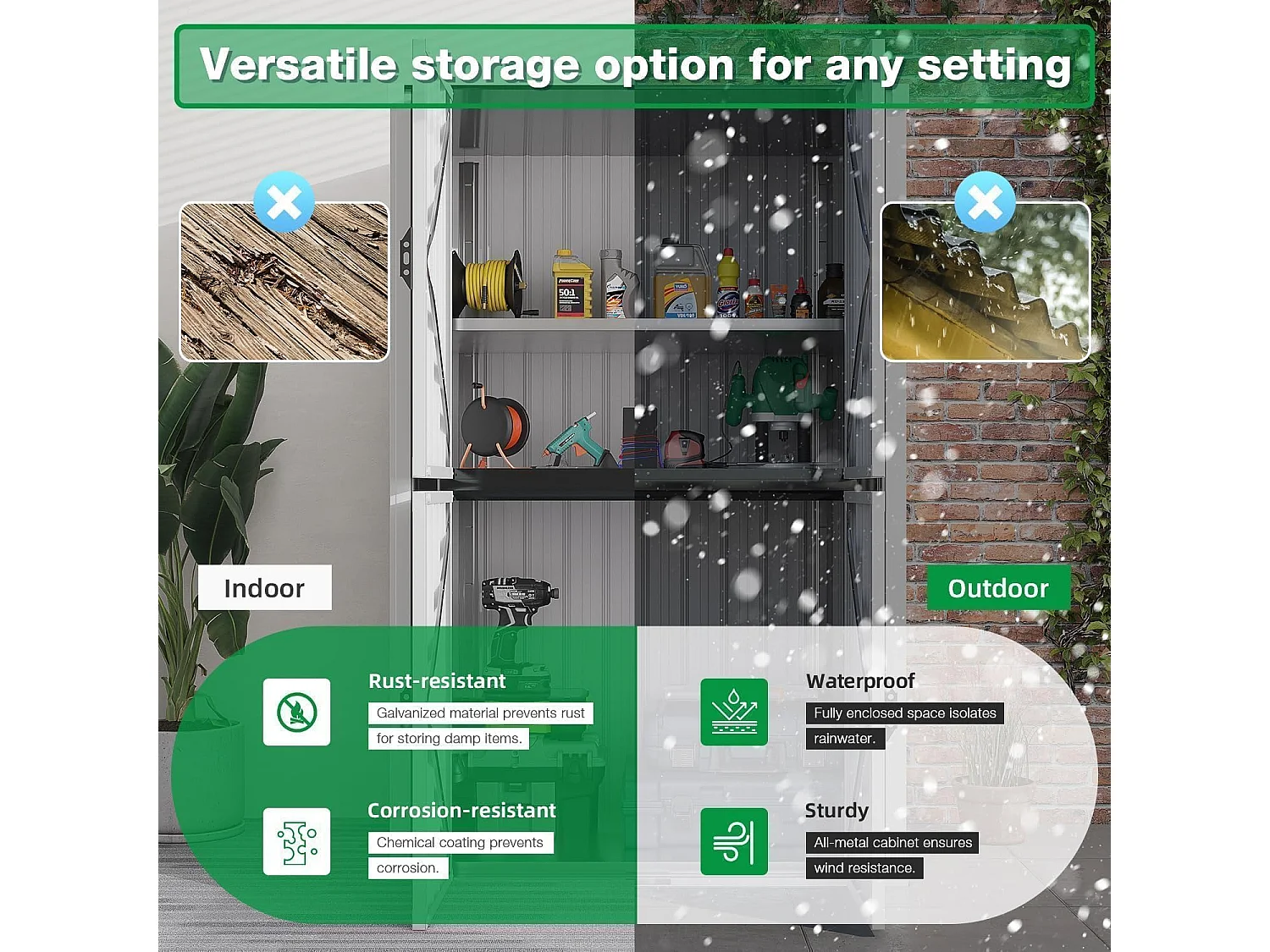 YODOLLA Gartenschrank mit verstellbaren Einlegeböden | Wetterfester Außenschrank | Metall-Garagenschrank| 118x76x178cm, Weiß