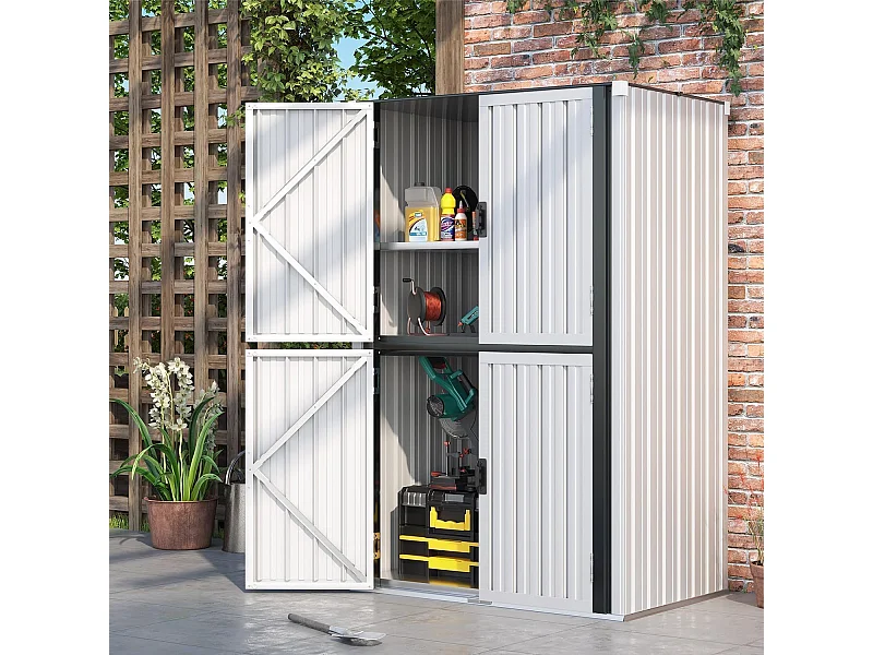 YODOLLA Gartenschrank mit verstellbaren Einlegeböden | Wetterfester Außenschrank | Metall-Garagenschrank| 118x76x178cm, Weiß
