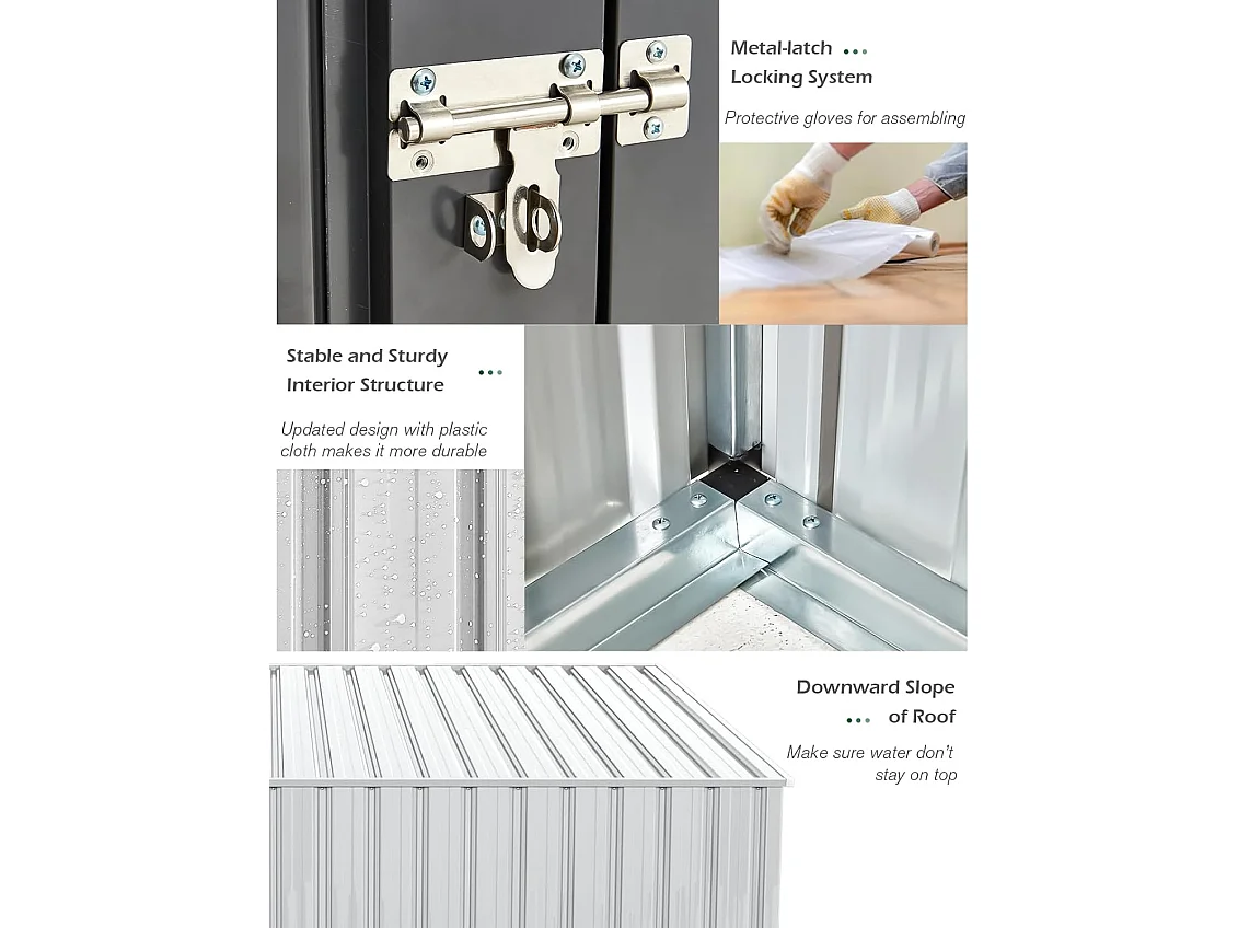 YODOLLA Metall-Anlehnschuppen,214x129x203cm Leicht aufzubauender mit schrägem Dach, Metall Gerätehaus für Außenlagerung,Wandanschluss-Schuppen für Garten,Weiß