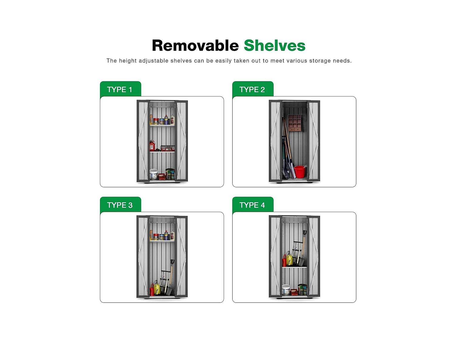 YODOLLA Gartenschrank, 76x56x178cm Geräteschuppen Metall, Wetterfest Outdoor-Schrank Lagerschuppen Hohe für Balkon, Rasenflächen und Hinterhöfe, Grau