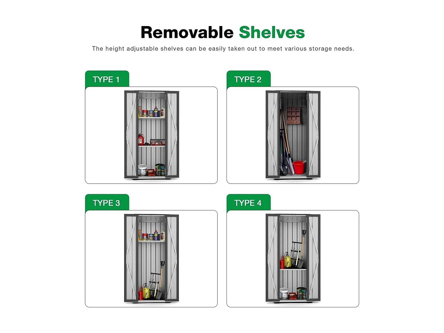 YODOLLA Gartenschrank, 76x56x178cm Geräteschuppen Metall, Wetterfest Outdoor-Schrank Lagerschuppen Hohe für Balkon, Rasenflächen und Hinterhöfe, Grau