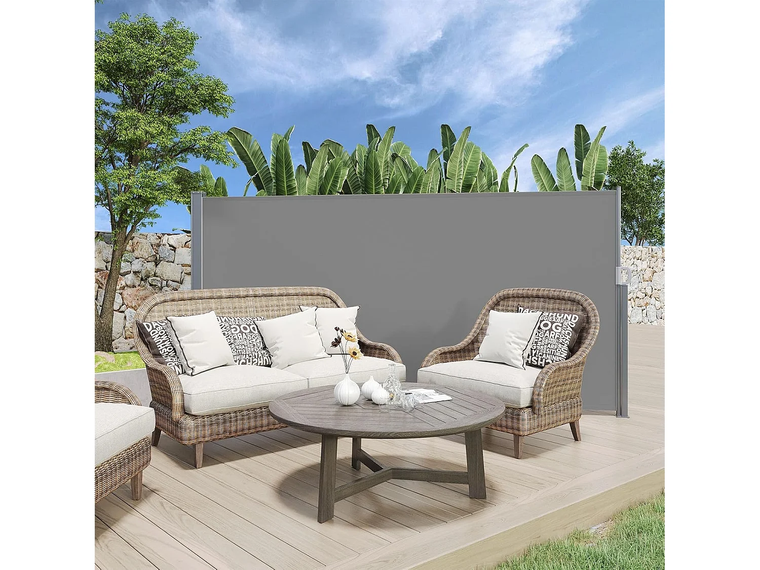 YODOLLA Seitenmarkise 350x180 cm, ausziehbarer Sichtschutz Sonnenschutz für Garten Balkon Terrasse, wasserdicht faltbar, Dunkelgrau