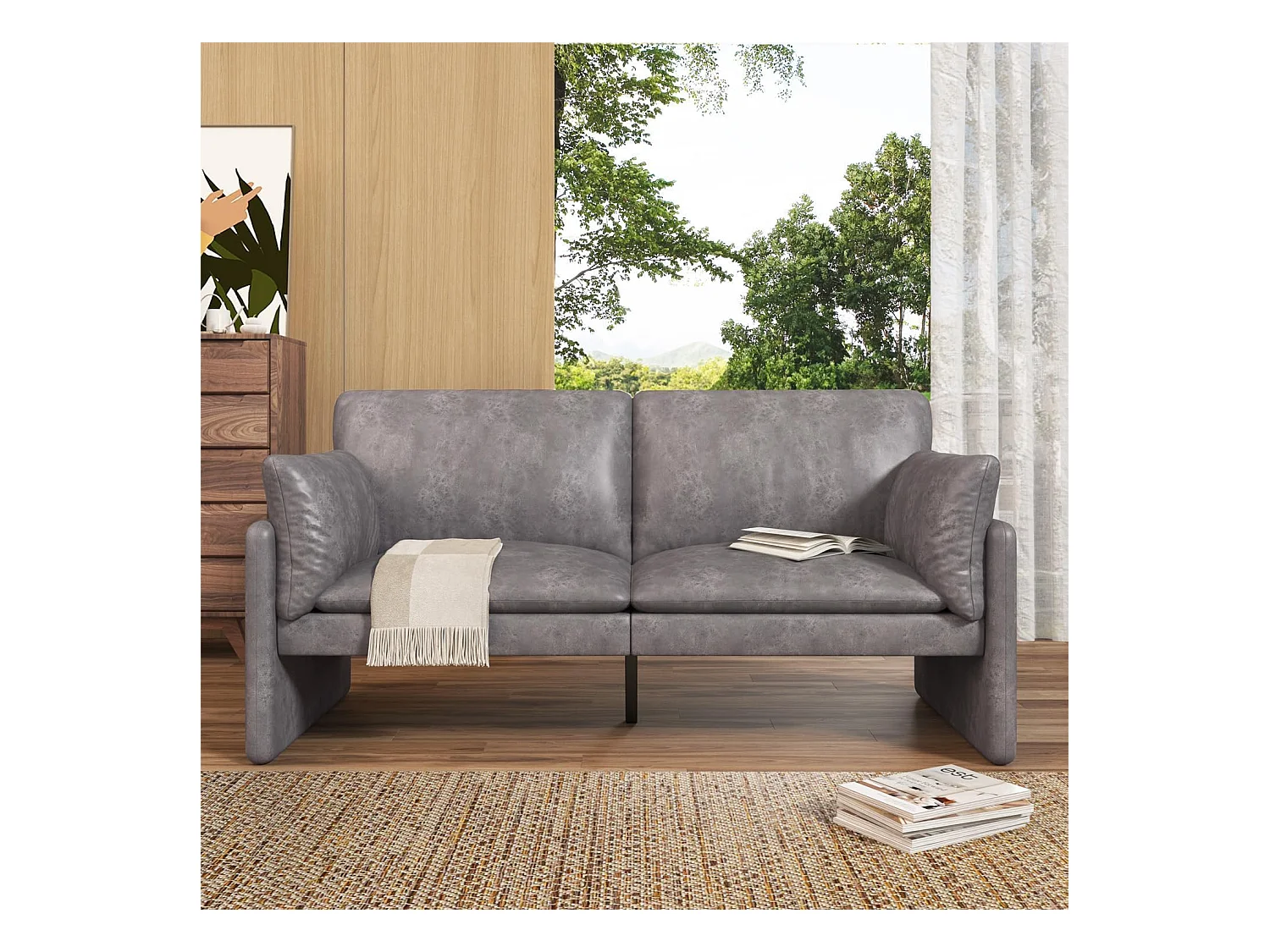 YODOLLA 3-Sitzer Ledersofa in Grau, moderne Couch groß für Wohnzimmer. Ideal für Wohnung, Schlafzimmer oder Home-Office.