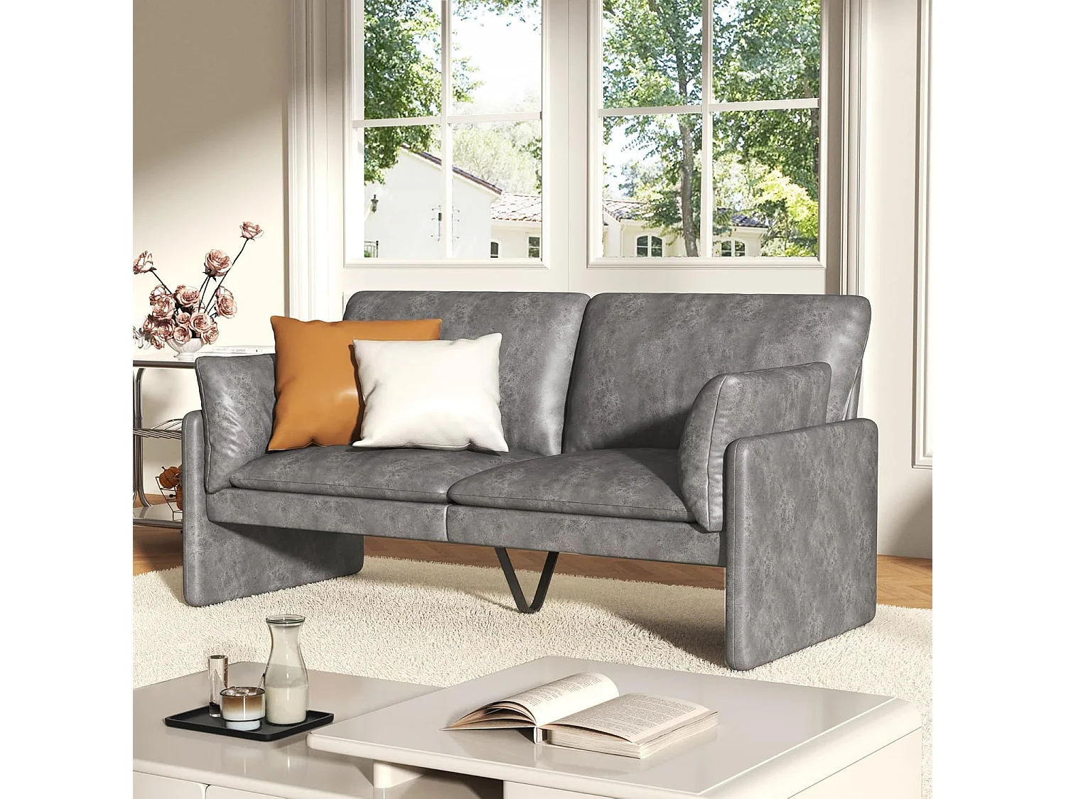YODOLLA 3-Sitzer Ledersofa in Grau, moderne Couch groß für Wohnzimmer. Ideal für Wohnung, Schlafzimmer oder Home-Office.