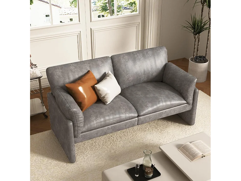YODOLLA 3-Sitzer Ledersofa in Grau, moderne Couch groß für Wohnzimmer. Ideal für Wohnung, Schlafzimmer oder Home-Office.
