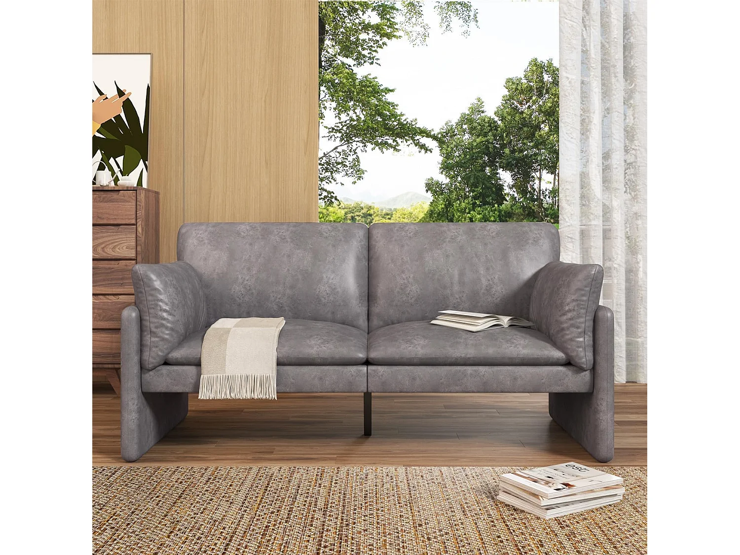 YODOLLA 3-Sitzer Ledersofa in Grau, moderne Couch groß für Wohnzimmer. Ideal für Wohnung, Schlafzimmer oder Home-Office.