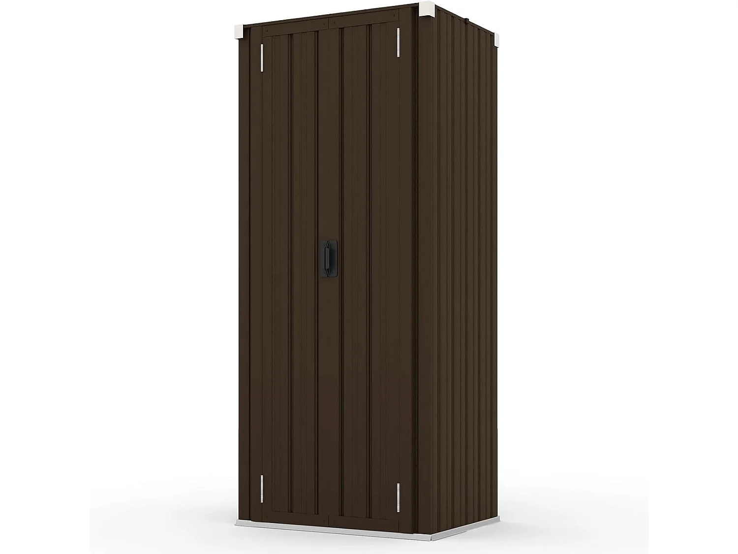 YODOLLA Gartenschrank, 76x56x178cm Geräteschuppen Metall, Wetterfest Outdoor-Schrank Lagerschuppen Hohe für Balkon, Rasenflächen und Hinterhöfe, Braun