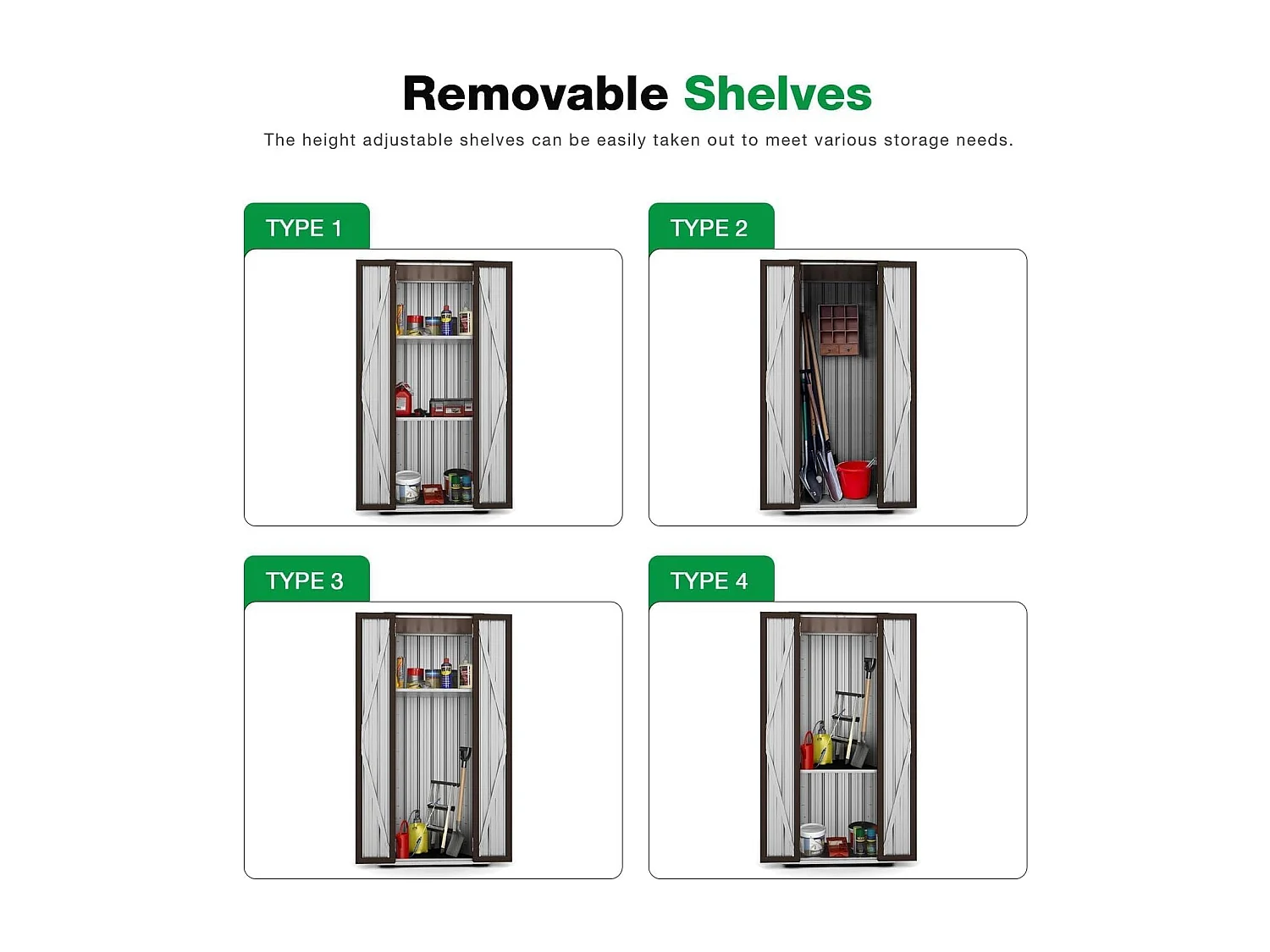 YODOLLA Gartenschrank, 76x56x178cm Geräteschuppen Metall, Wetterfest Outdoor-Schrank Lagerschuppen Hohe für Balkon, Rasenflächen und Hinterhöfe, Braun