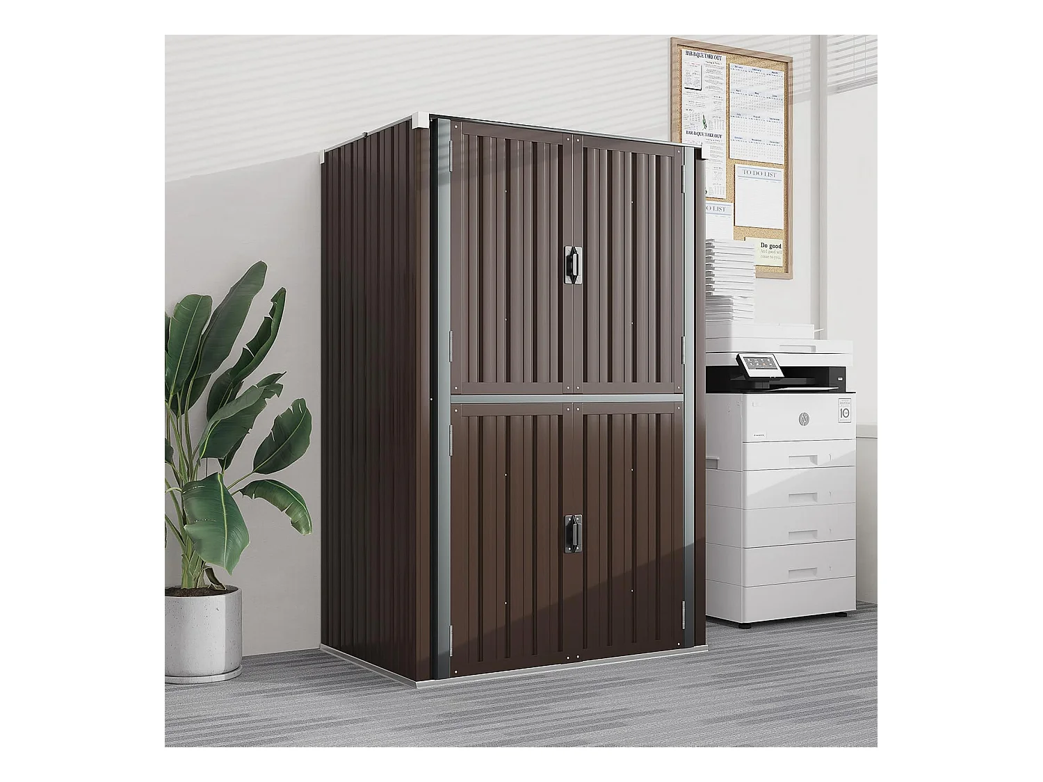 YODOLLA Gartenschrank mit verstellbaren Einlegeböden | Wetterfester Außenschrank | Metall-Garagenschrank| 118x76x178cm, Braun
