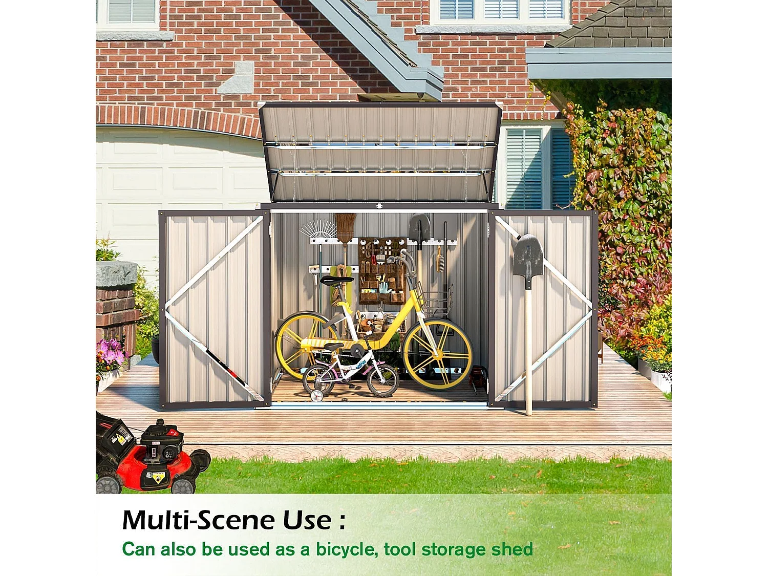 YODOLLA Mülltonnenbox 150,6x80x117,6cm / 1300L, abschließbar mit Gasdruckfeder, wetterfestes Gerätehaus für Außenbereich,Braun