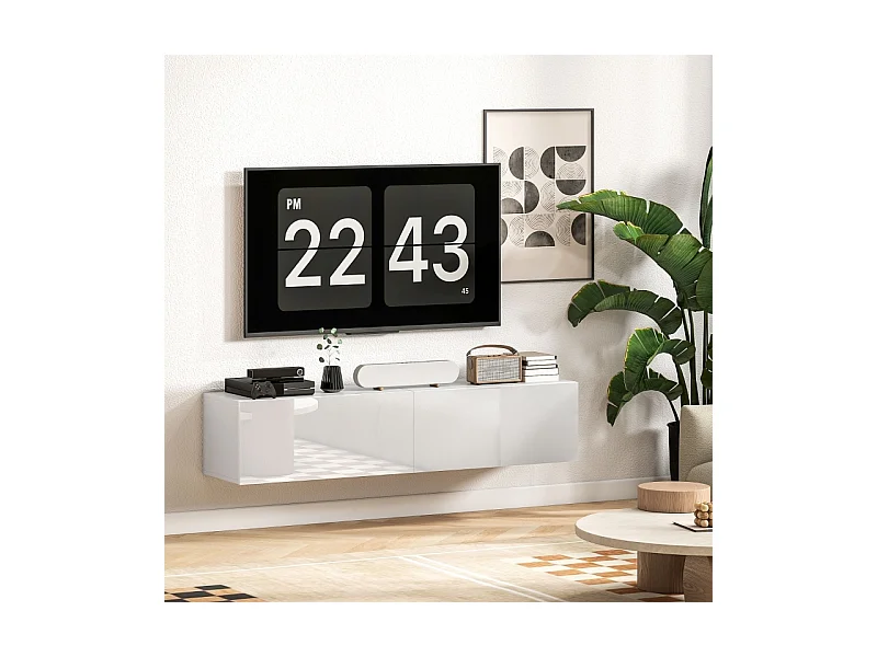 Móvel de TV de parede com 2 portas, móvel de TV de parede para sala e quarto, branco