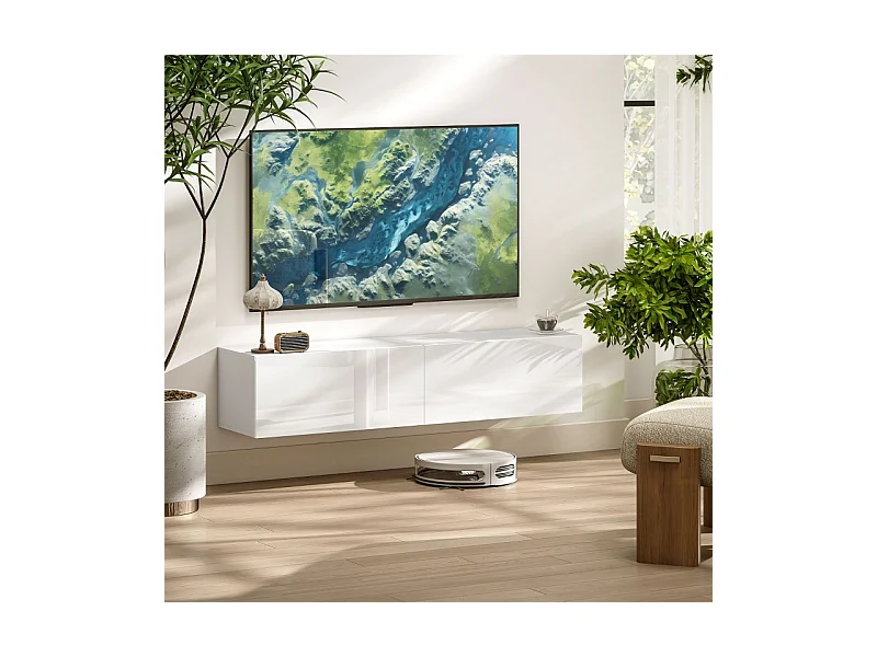 Móvel de TV de parede com 2 portas, móvel de TV de parede para sala e quarto, branco