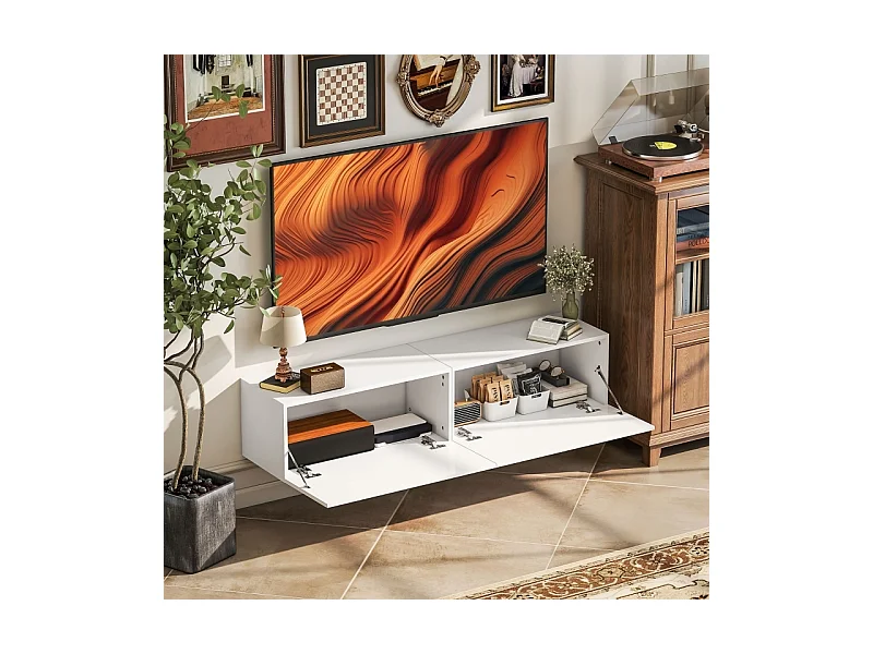 Móvel de TV de parede com 2 portas, móvel de TV de parede para sala e quarto, branco