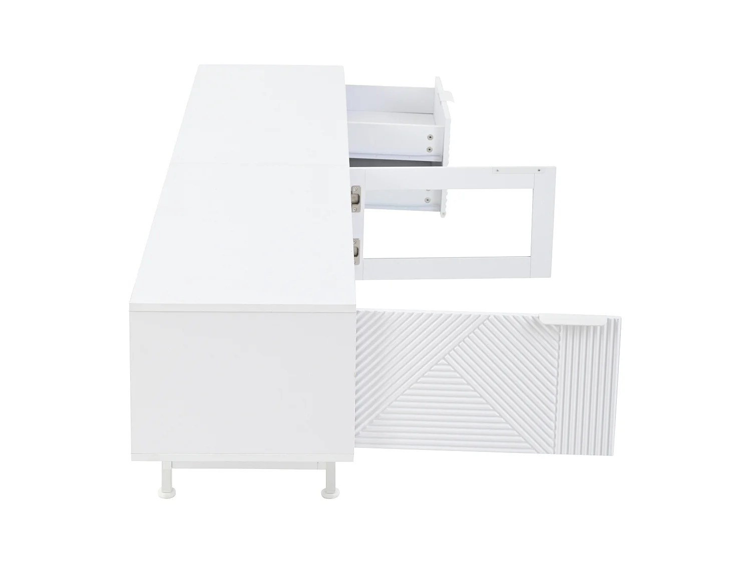 Meuble TV bas, 200 cm de long, avec 2 portes, 2 tiroirs, pour salle à manger, salon, Blanc